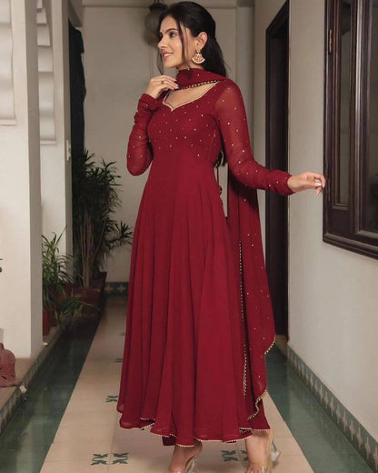 Red Georgette Fully Flare Anarkali
