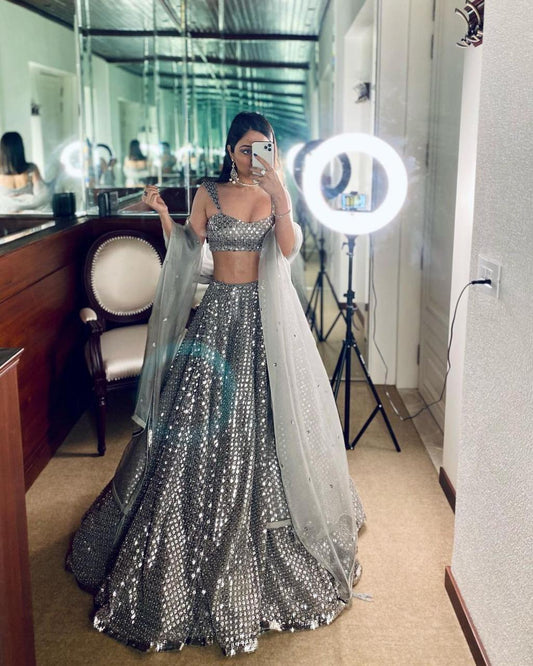 GREY SEQUINS LEHENGHA CHOLI