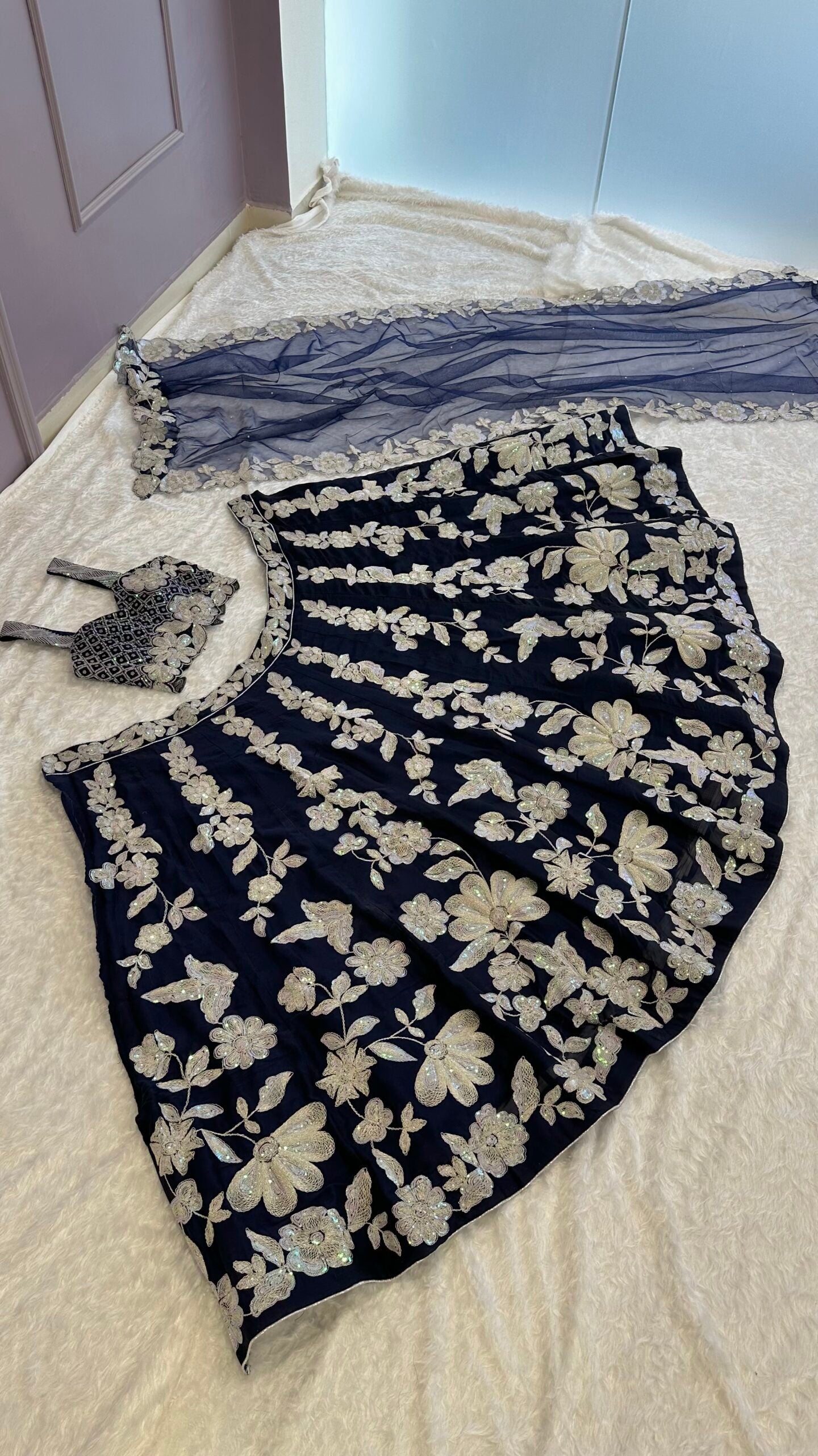 Kasturi Silk Blue Rainbow Sequins Lehengha Choli