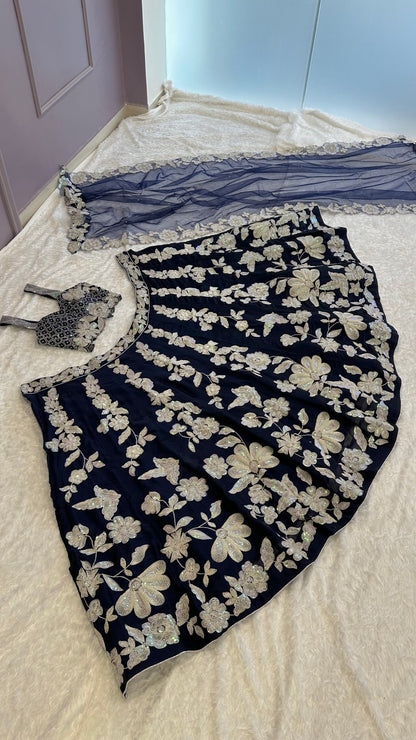 Kasturi Silk Blue Rainbow Sequins Lehengha Choli
