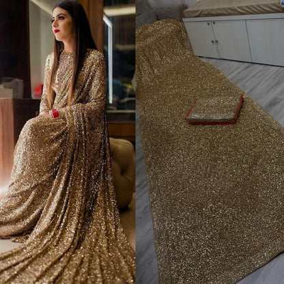 Gold Colour Heavy Sequence Wedding Saree