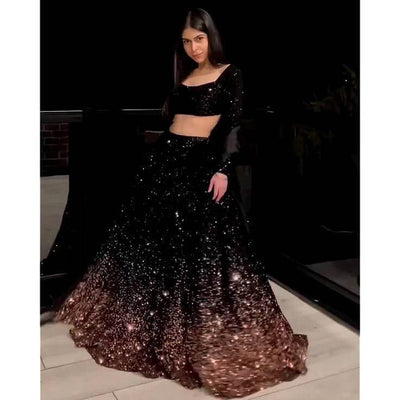 Stunning Black Gold Velvet Lehengha Choli