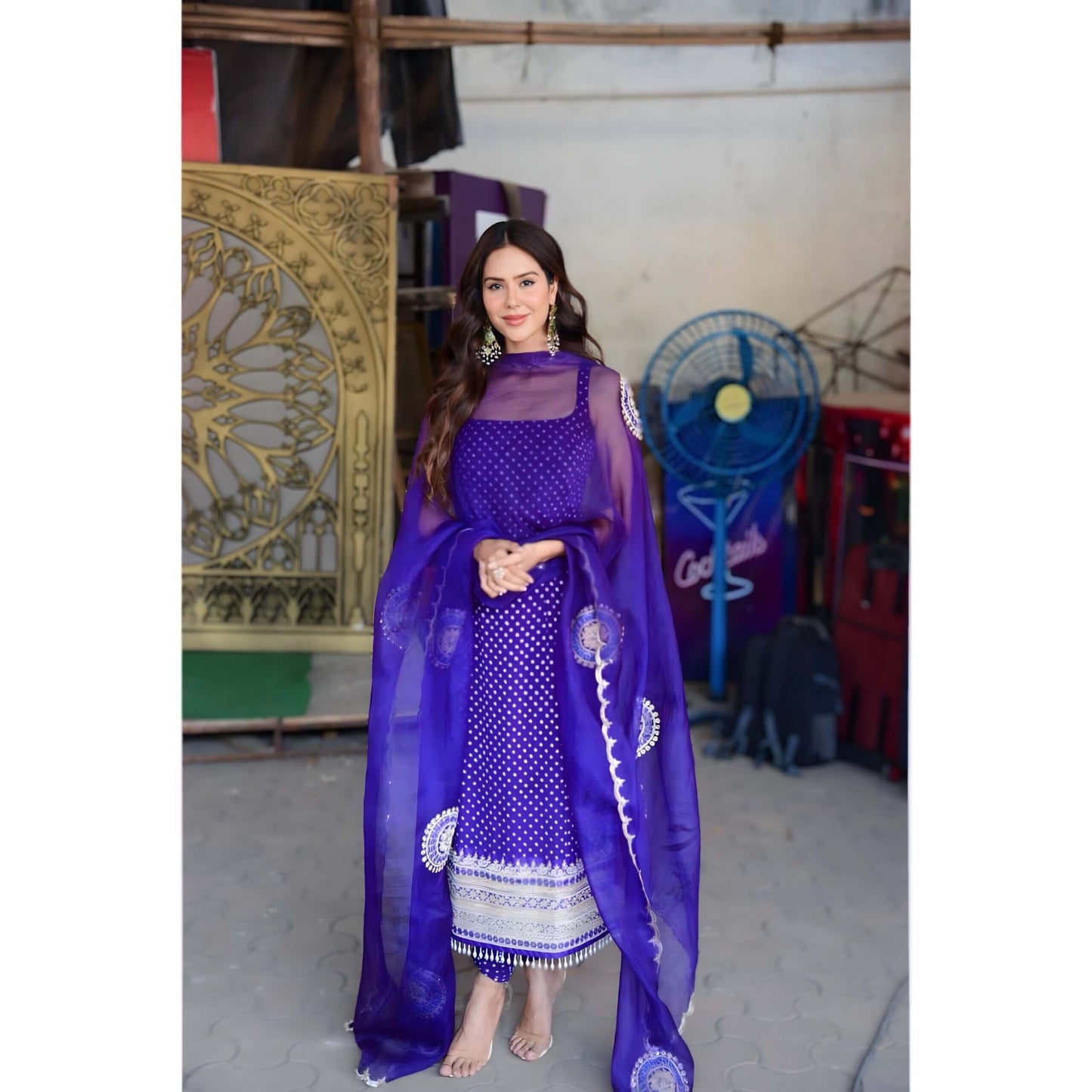 New Sonam Bajwa Purple Salwar Suit