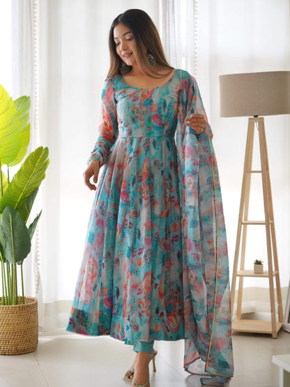 New Blue Colour Oreganza Anarkali