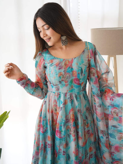 New Blue Colour Oreganza Anarkali