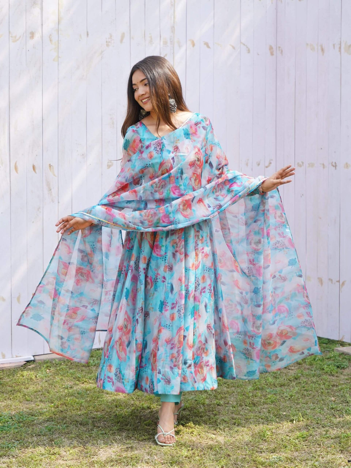 New Blue Colour Oreganza Anarkali