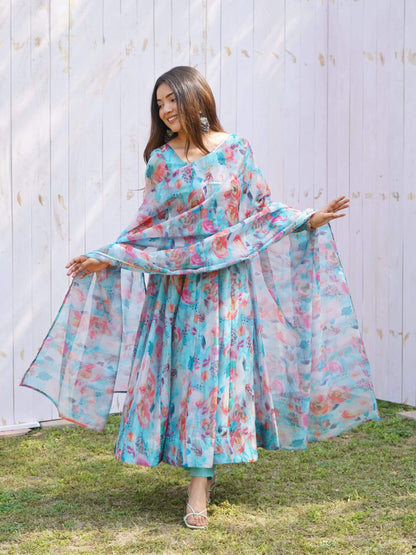 New Blue Colour Oreganza Anarkali