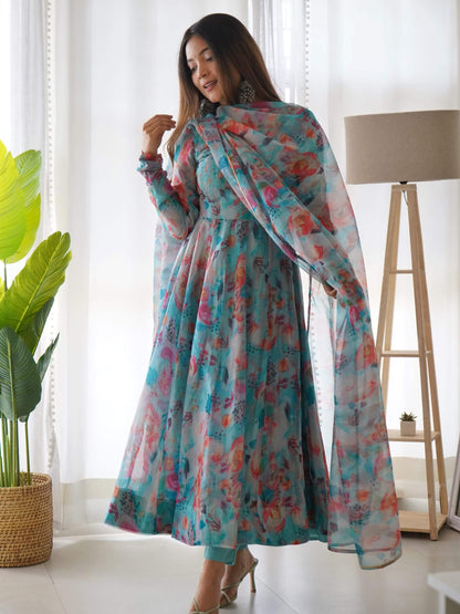 New Blue Colour Oreganza Anarkali