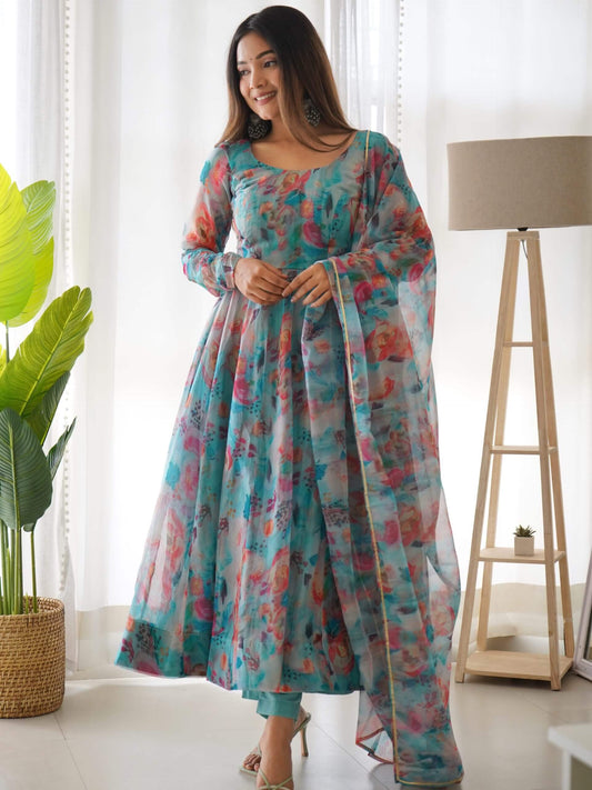 New Blue Colour Oreganza Anarkali