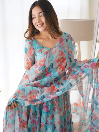 New Blue Colour Oreganza Anarkali