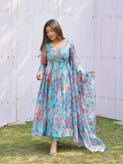 New Blue Colour Oreganza Anarkali