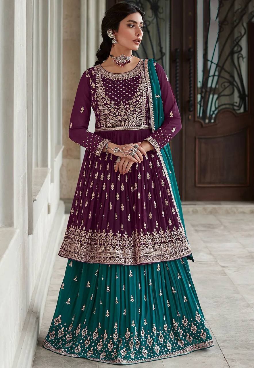 New Wine Colour Embrodairy Gown Lehengha