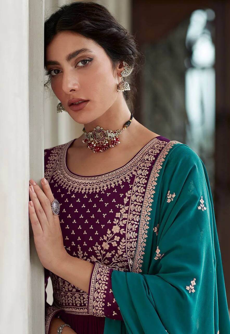 New Wine Colour Embrodairy Gown Lehengha