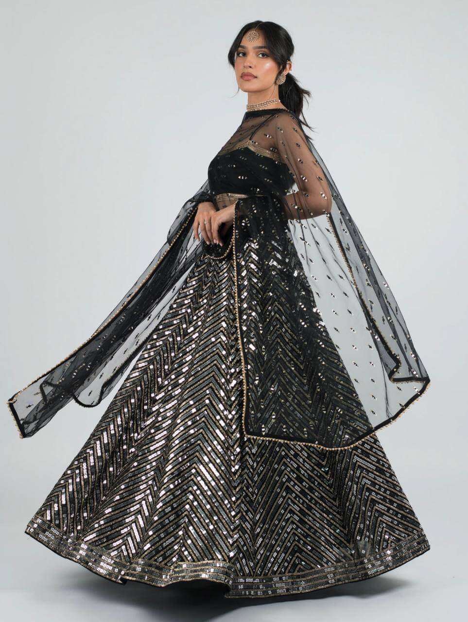 New Black Partywear Zari Work Lehengha Choli