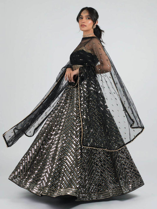 New Black Partywear Zari Work Lehengha Choli