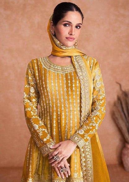 New Yellow Embrodairy Work Stiched Sharara