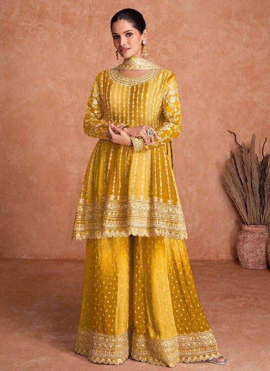 New Yellow Embrodairy Work Stiched Sharara