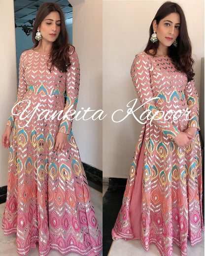 Pink Soft Georgette Reasham Zari work Gown